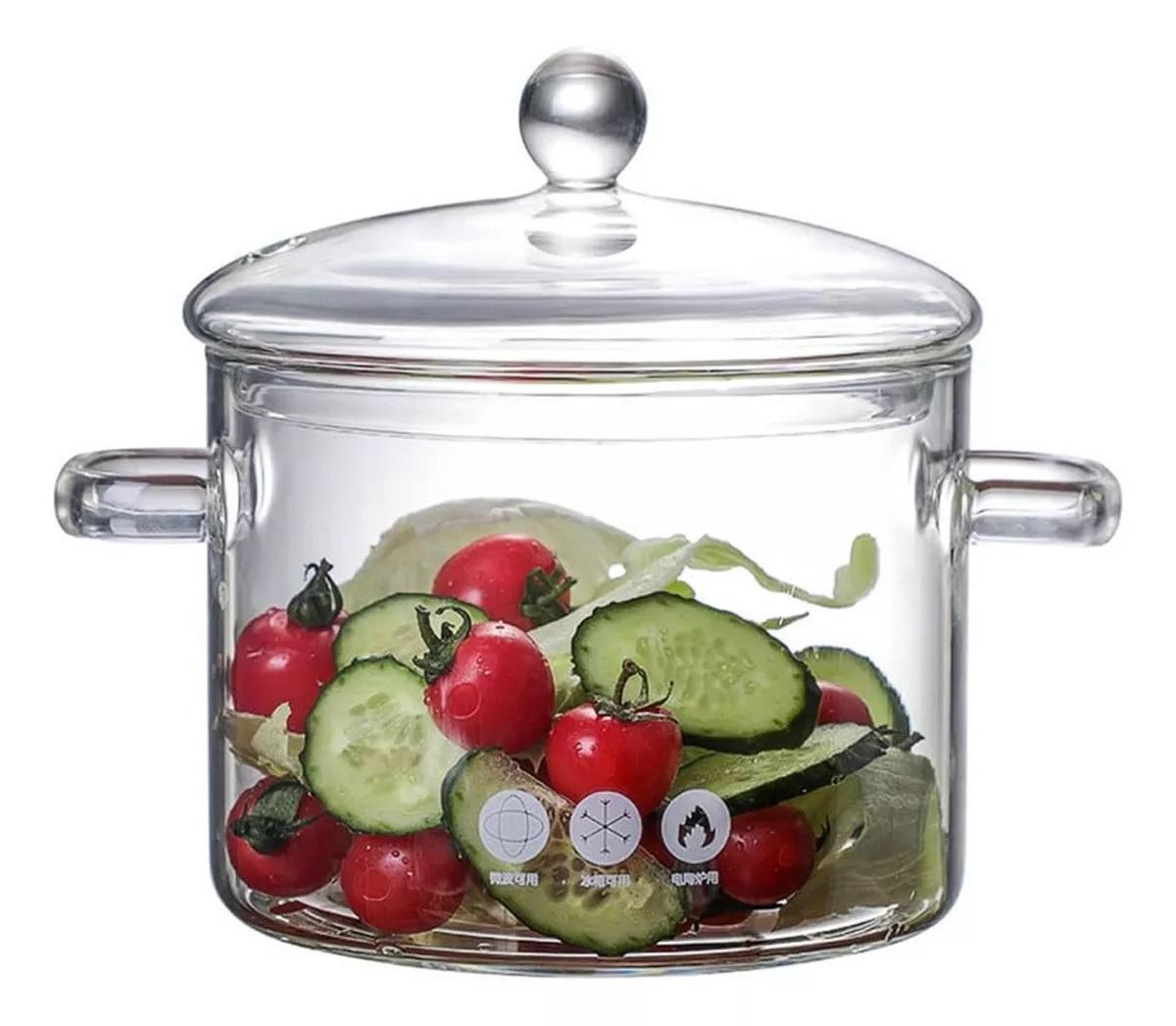 Olla De Vidrio Resistente Al Calor Cacerola Transparente Con Tapa