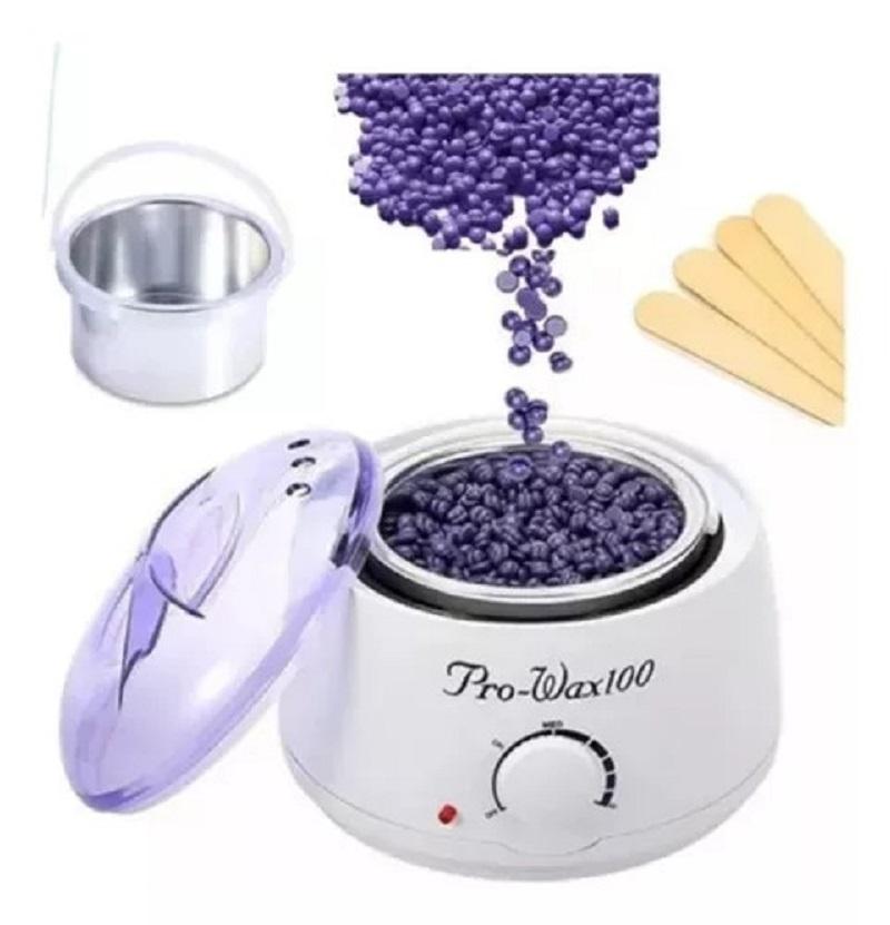 Combo Olla de Cera Depilatoria + Cera + Paletas | 500 g, Temperatura Regulable, Tapa Transparente